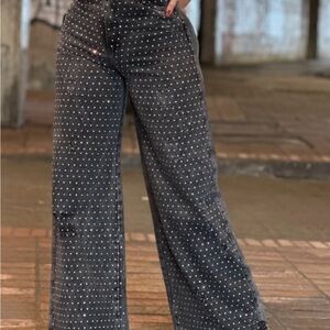 Mia’s Doll Colombia 🇨🇴 Jeans Stylish Black  Shiny Diamond Wide-Leg Trousers